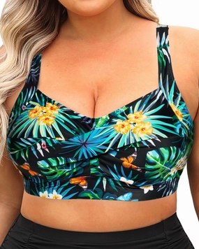 Daci Women Plus Size Push up Bikini Top Only Full Coverage Swimsuit Tops Twist Front Bathing Suit Bra for Large Bust