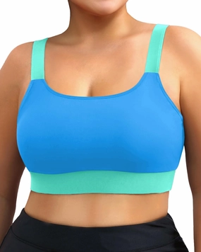 Daci Women Plus Size Sports Bra Bikini Top Only Push Up Scoop Neck Swim Top Full Coverage Bathing Suit for Large Bust