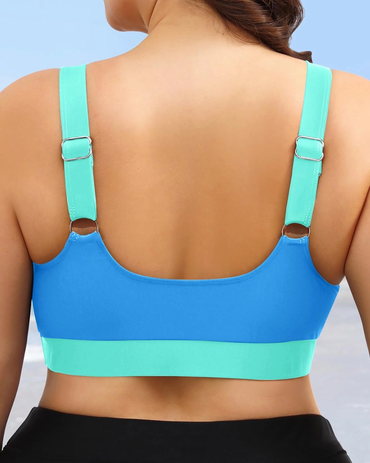 Daci Women Plus Size Sports Bra Bikini Top Only Push Up Scoop Neck Swim Top Full Coverage Bathing Suit for Large Bust