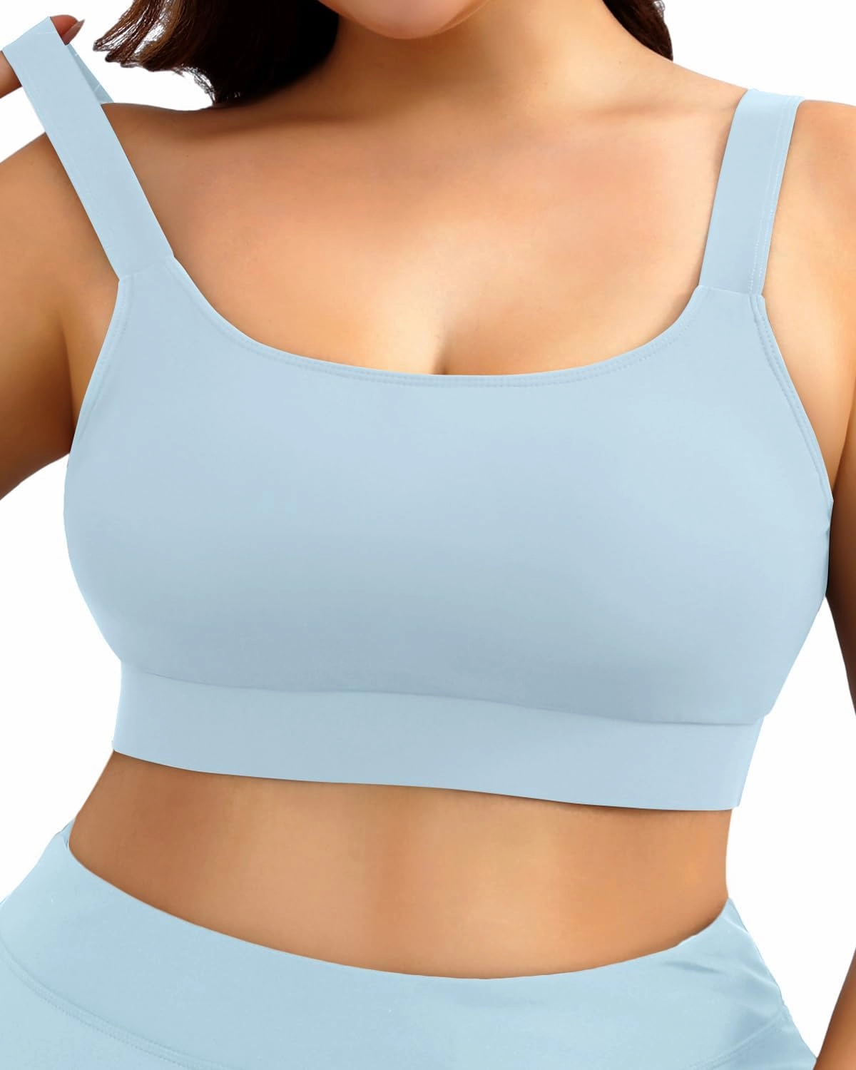 Daci Women Plus Size Sports Bra Bikini Top Only Push Up Scoop Neck Swim Top Full Coverage Bathing Suit for Large Bust