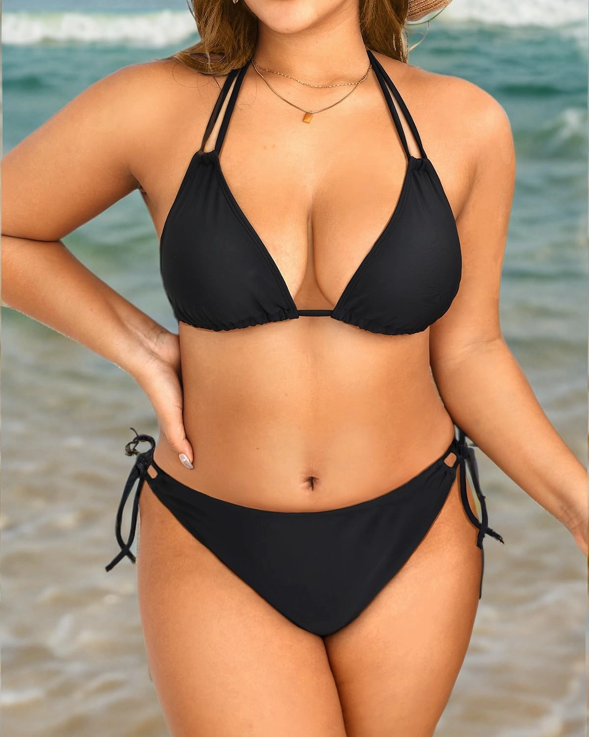 Daci Women Plus Size Triangle Bikini Sets Two Piece Double Straps Halter Swimsuit Side Tie String Sexy Bathing Suits