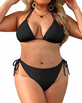 Daci Women Plus Size Triangle Bikini Sets Two Piece Double Straps Halter Swimsuit Side Tie String Sexy Bathing Suits
