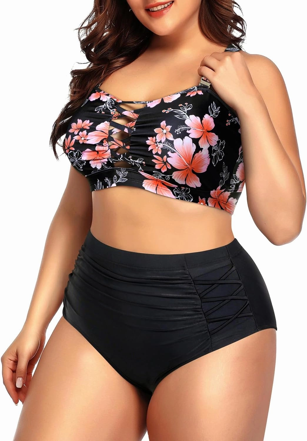 Daci Women Plus Size Two Piece Swimsuit - High Waisted Bikini Tummy Control Bathing Suit Bandeau Swimwear