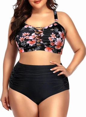Daci Women Plus Size Two Piece Swimsuit - High Waisted Bikini Tummy Control Bathing Suit Bandeau Swimwear