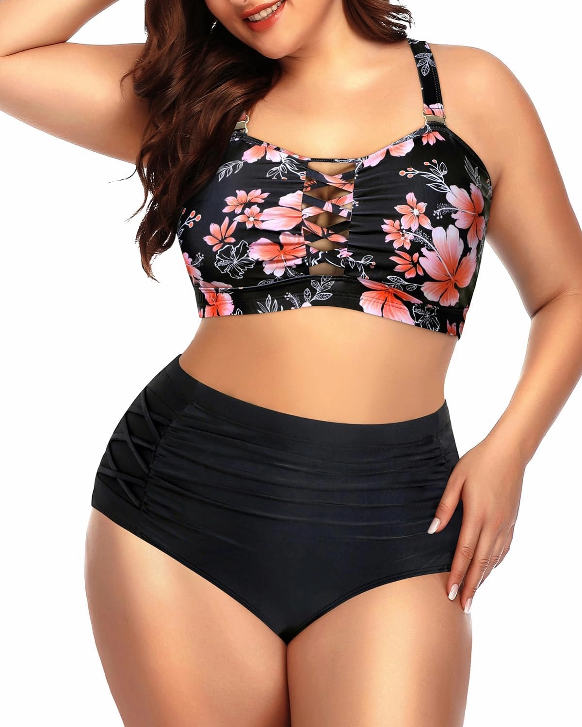Daci Women Plus Size Two Piece Swimsuit - High Waisted Bikini Tummy Control Bathing Suit Bandeau Swimwear
