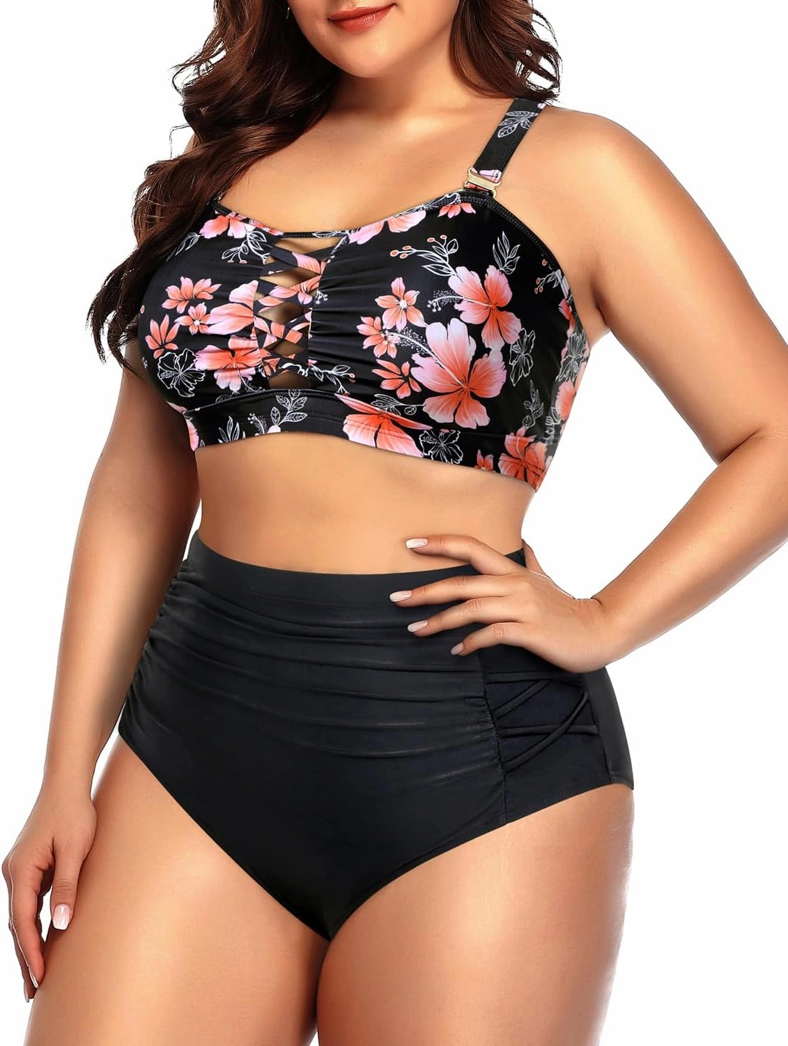 Daci Women Plus Size Two Piece Swimsuit - High Waisted Bikini Tummy Control Bathing Suit Bandeau Swimwear