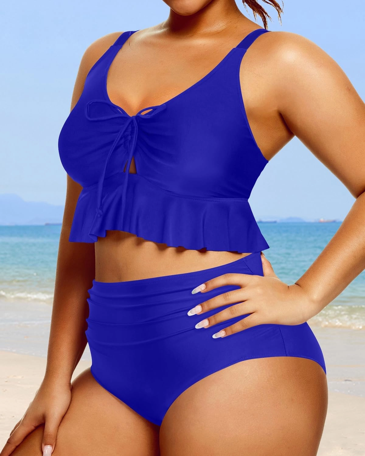 Daci Women Plus Size Two Piece Swimsuits High Waisted Bikini Set Ruffle Flounce Tummy Control Bathing Suits with Bottom