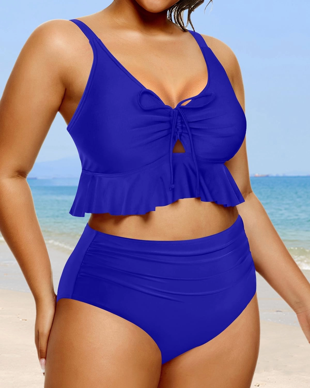 Daci Women Plus Size Two Piece Swimsuits High Waisted Bikini Set Ruffle Flounce Tummy Control Bathing Suits with Bottom