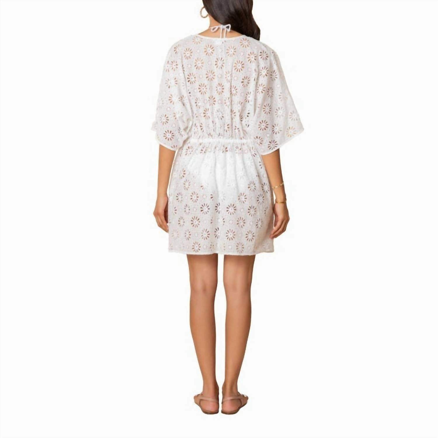 Daisy Eyelet Mini Caftan Cover Up Dress In White
