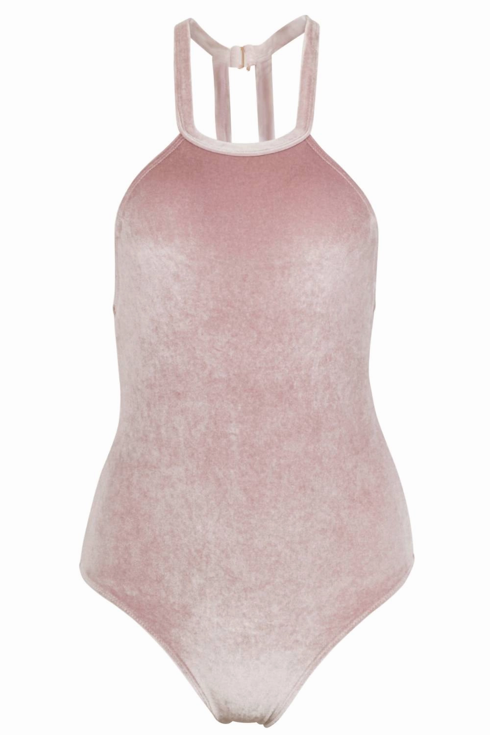 Denise High Neck One Piece Swimsuit In Blush Velvet
