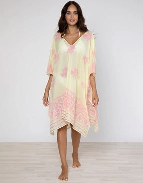 Dhaka Print Poncho - Yellow and Fuchsia