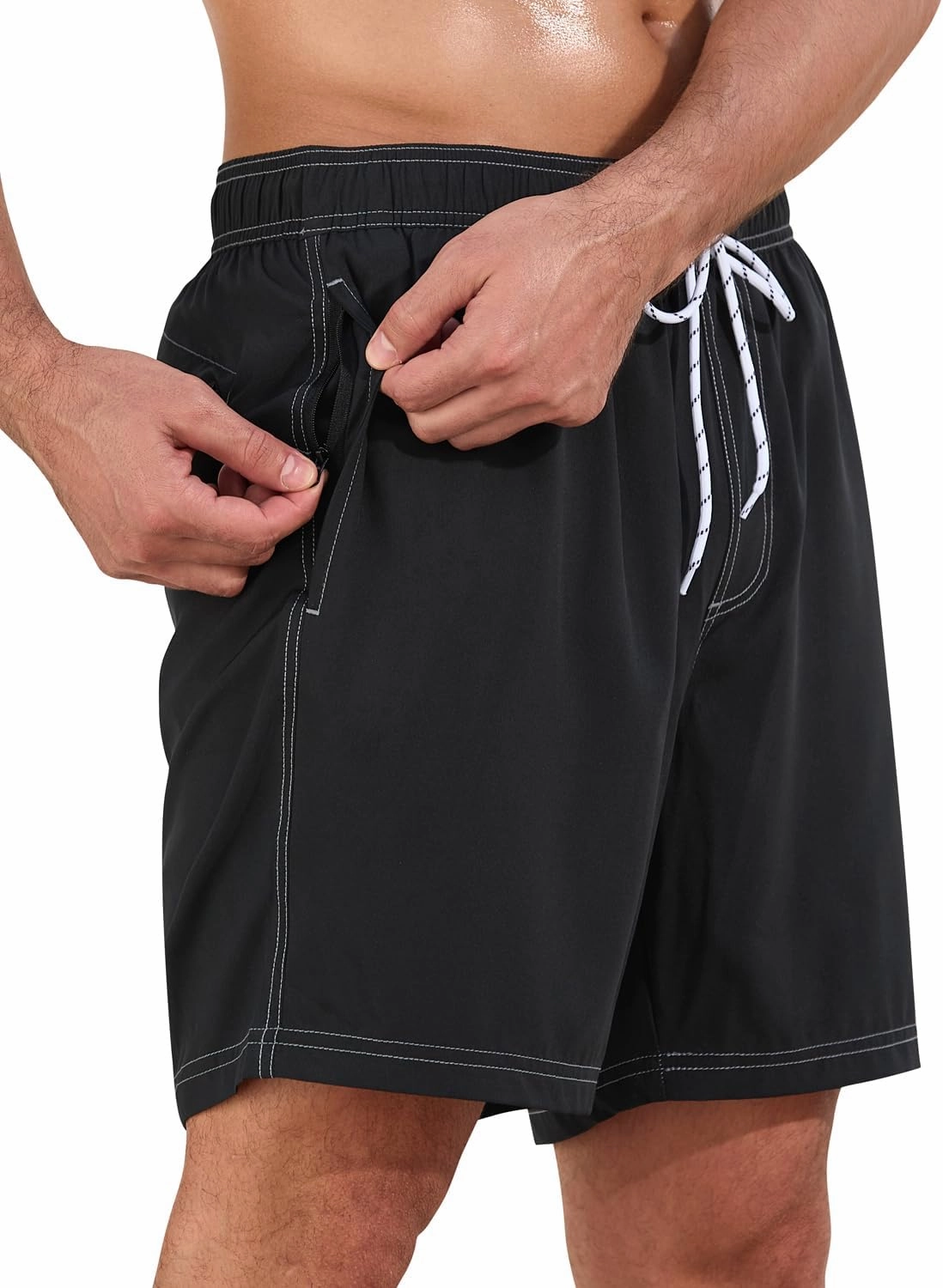 difficort Mens Swim Trunks with Compression Liner Quick-Dry Bathing Suit with Zipper Pockets