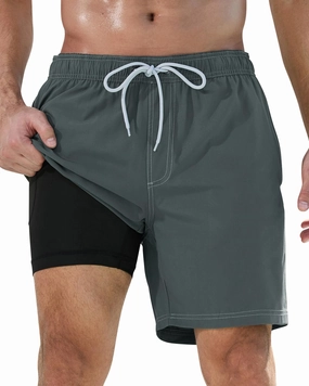 difficort Mens Swim Trunks with Compression Liner Quick-Dry Bathing Suit with Zipper Pockets