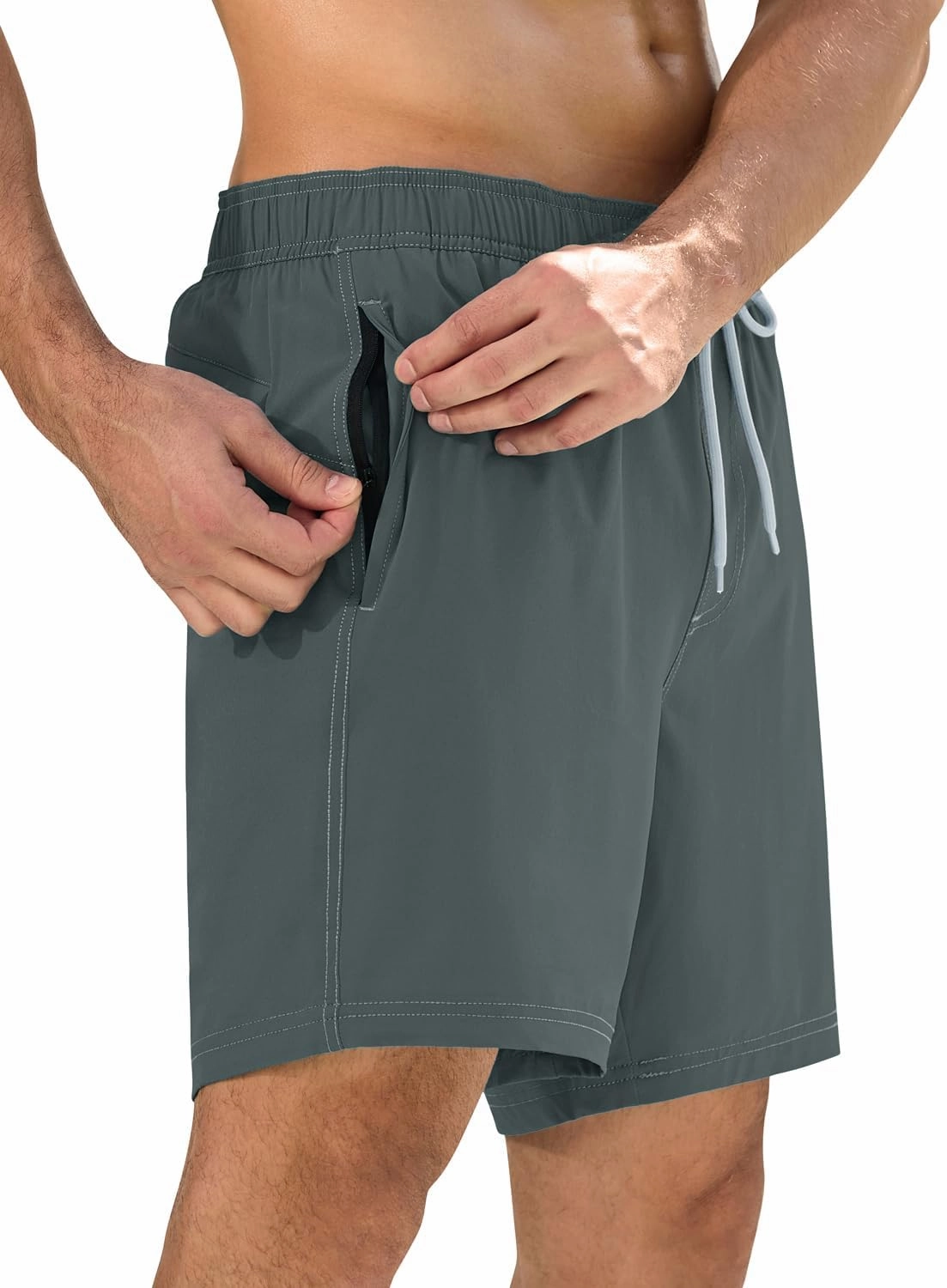 difficort Mens Swim Trunks with Compression Liner Quick-Dry Bathing Suit with Zipper Pockets
