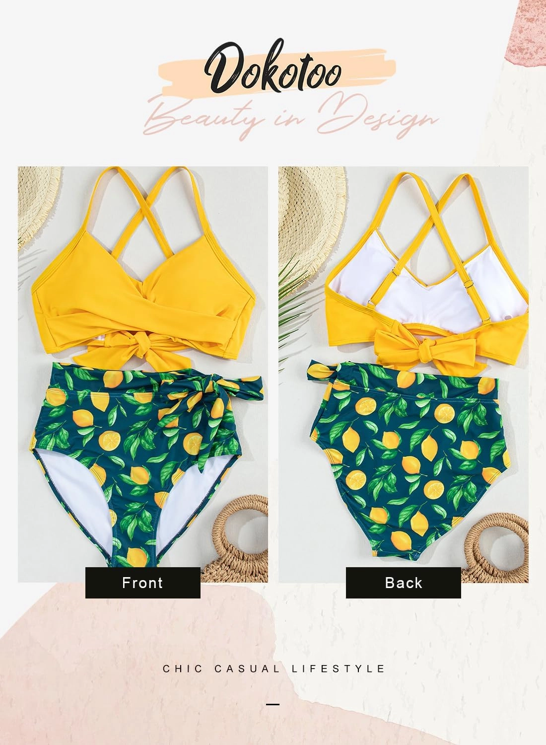 Dokotoo Women's High Waisted Floral Bikini Sets Swimsuit Suit for Women 2025 Tummy Control Bathing Suit Swimwear for Summer
