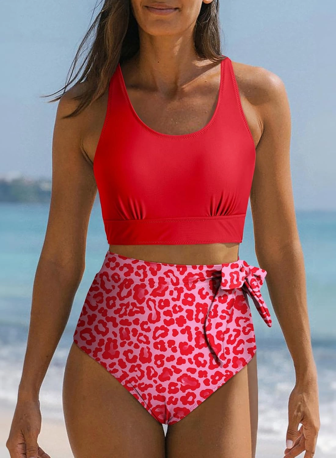 Dokotoo Womens 2 Piece Swimsuit Scoop Neck Sleeveless 2025 Racerback Top Tummy Control Tie Knot Bathing Suits Floral Bottoms