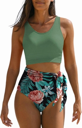 Dokotoo Womens 2 Piece Swimsuit Scoop Neck Sleeveless 2025 Racerback Top Tummy Control Tie Knot Bathing Suits Floral Bottoms