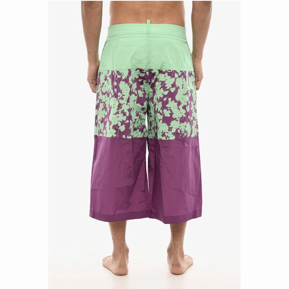 Dsquared Extra-Long Swim Short with Floral Men's Motif