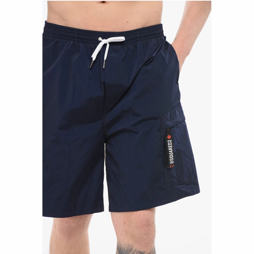 Dsquared Solid Color Nylon Swim Shorts with Drawsring Men's Waist