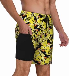 Duck Men's Swim Trunks with Compression Liner 2 in 1 Inseam Quick Dry Beach Shorts 7 inch Swimming Board Shorts