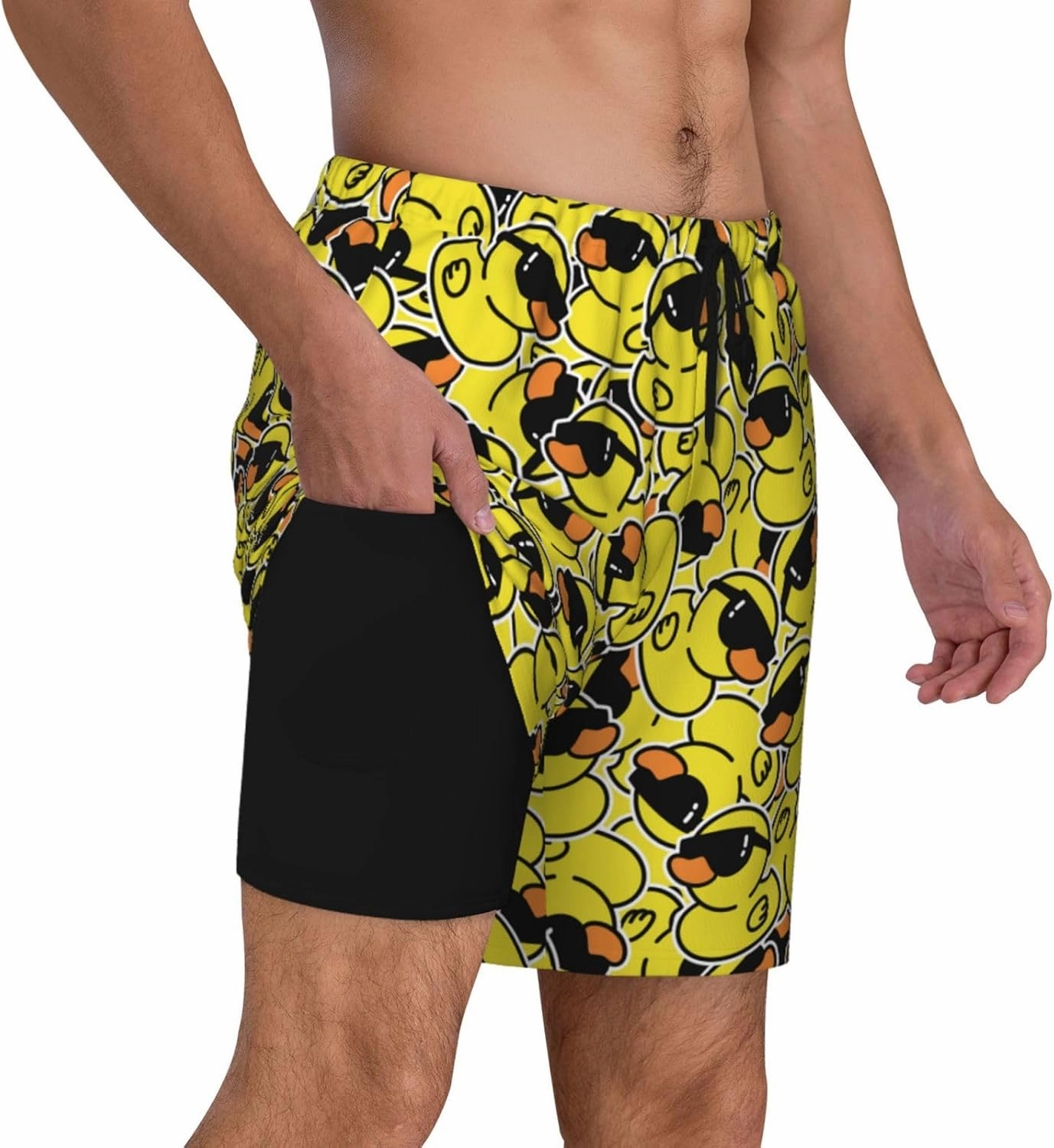 Duck Men's Swim Trunks with Compression Liner 2 in 1 Inseam Quick Dry Beach Shorts 7 inch Swimming Board Shorts
