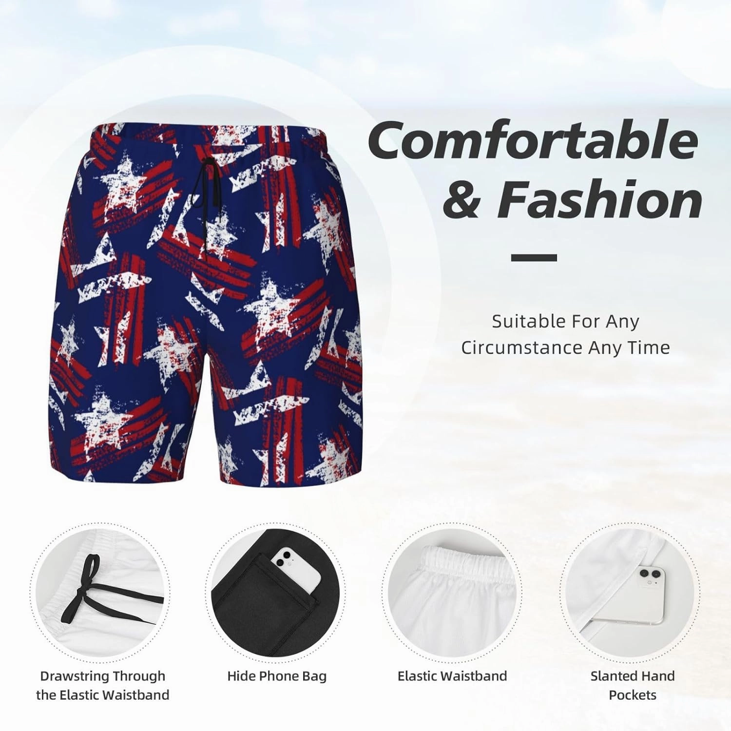Duck Men's Swim Trunks with Compression Liner 2 in 1 Inseam Quick Dry Beach Shorts 7 inch Swimming Board Shorts