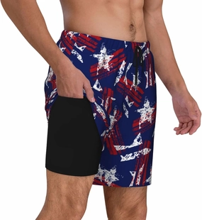 Duck Men's Swim Trunks with Compression Liner 2 in 1 Inseam Quick Dry Beach Shorts 7 inch Swimming Board Shorts