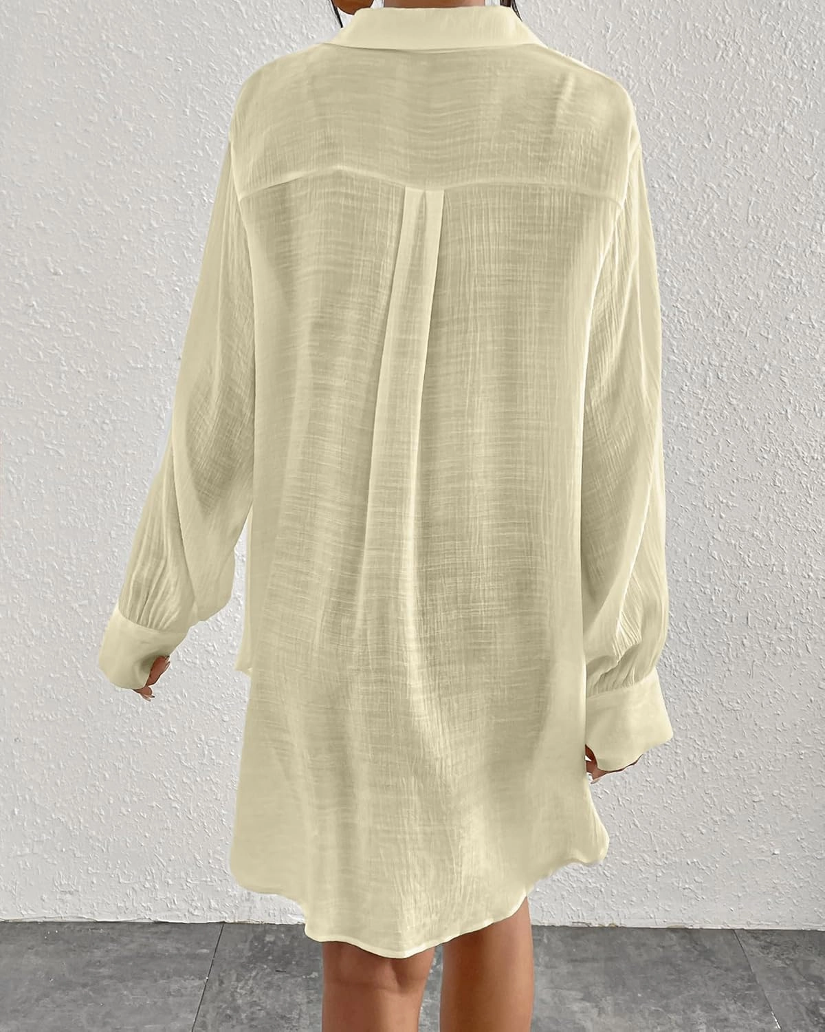 Eddoyee Womens Button Down Shirts V-Neck Long Sleeve Bikini Bathing Suit Cover Up Plus Size Causal Blouse Beachwear