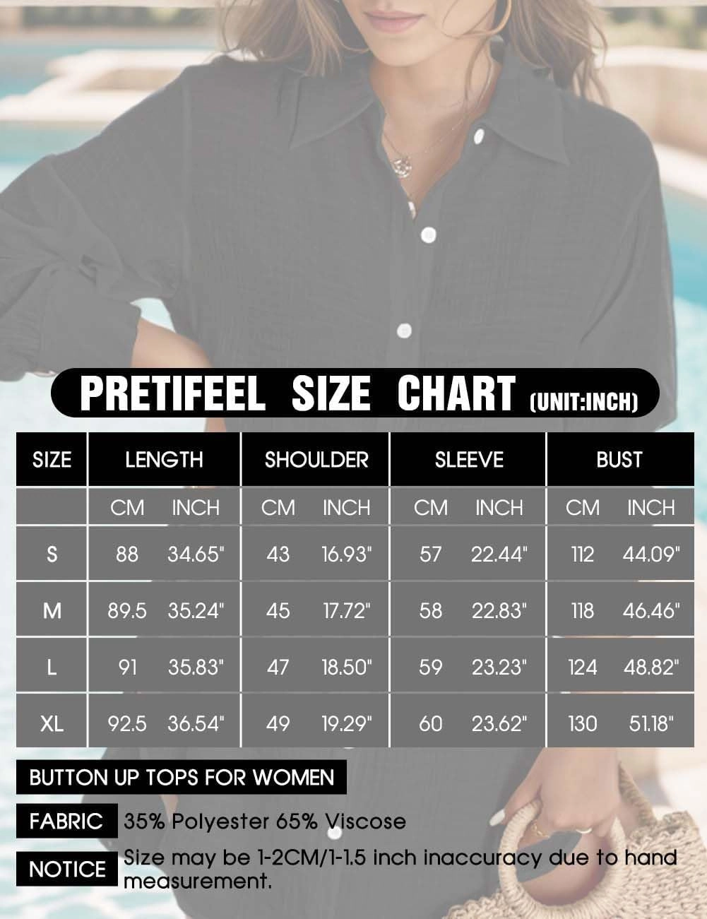 Eddoyee Womens Button Down Shirts V-Neck Long Sleeve Bikini Bathing Suit Cover Up Plus Size Causal Blouse Beachwear
