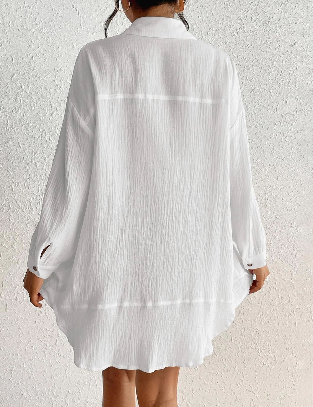 Eddoyee Womens Casual Button Down Shirts V-Neck Long Sleeve Bathing Suit Cover Up Plus Size Beach Shirt Blouses with Pockets