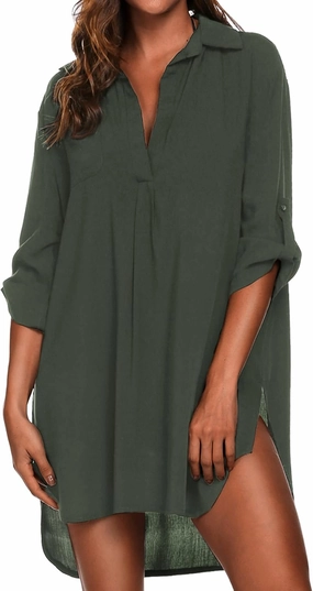 Ekouaer Beach Cover Ups for Women V Neck Bathing Suit Cover Up Bikini Swimsuit Coverup Beach Dress Shirt S-3XL