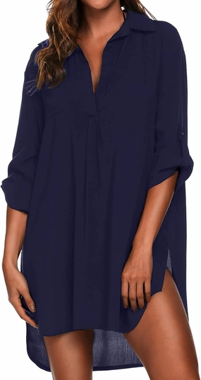 Ekouaer Beach Cover Ups for Women V Neck Bathing Suit Cover Up Bikini Swimsuit Coverup Beach Dress Shirt S-3XL