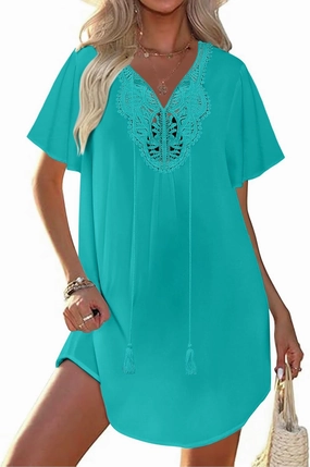 Ekouaer Swimsuit Cover Ups for Women Lace Crochet V-Neck Bikini Beach Coverups Dress for Swimwear Bathing Suit