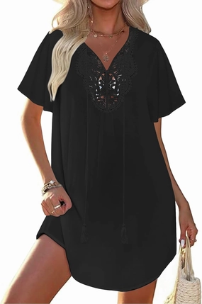 Ekouaer Swimsuit Cover Ups for Women Lace Crochet V-Neck Bikini Beach Coverups Dress for Swimwear Bathing Suit