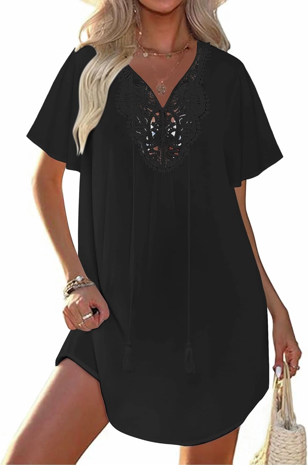 Ekouaer Swimsuit Cover Ups for Women Lace Crochet V-Neck Bikini Beach Coverups Dress for Swimwear Bathing Suit