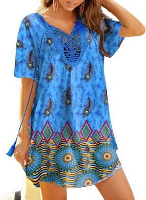 Ekouaer Swimsuit Cover Ups for Women Lace Crochet V-Neck Bikini Beach Coverups Dress for Swimwear Bathing Suit