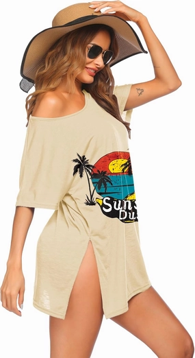 Ekouaer Women's Swimsuit Beach Cover Up Short Sleeve Cover Ups for Swimwear Bathing Suit Coverups S-XXXL