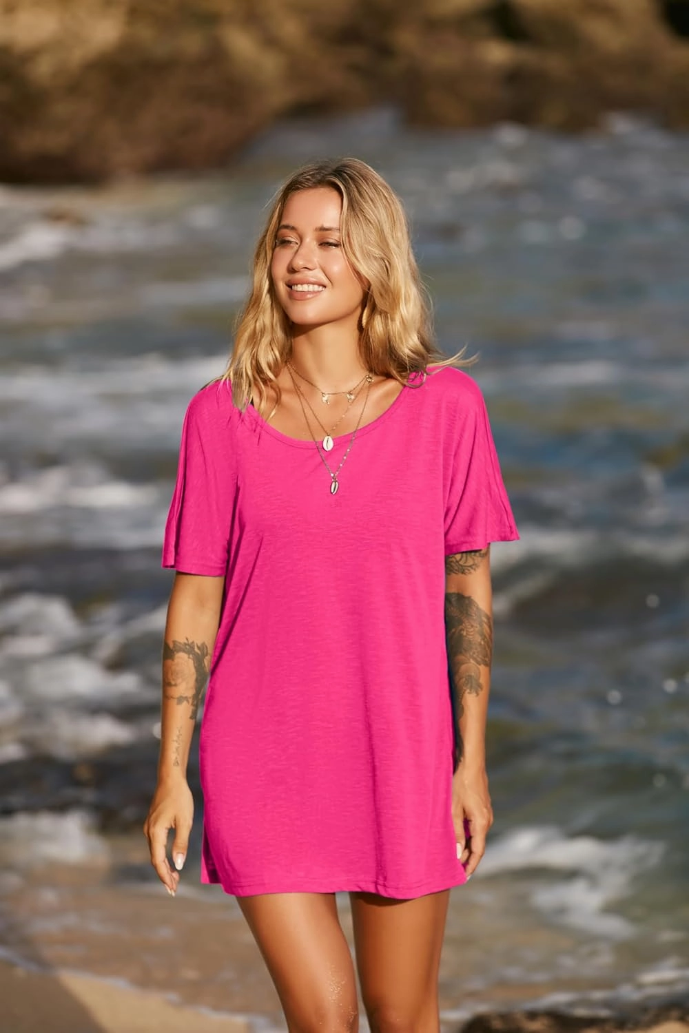 Ekouaer Women's Swimsuit Beach Cover Up Short Sleeve Cover Ups for Swimwear Bathing Suit Coverups S-XXXL