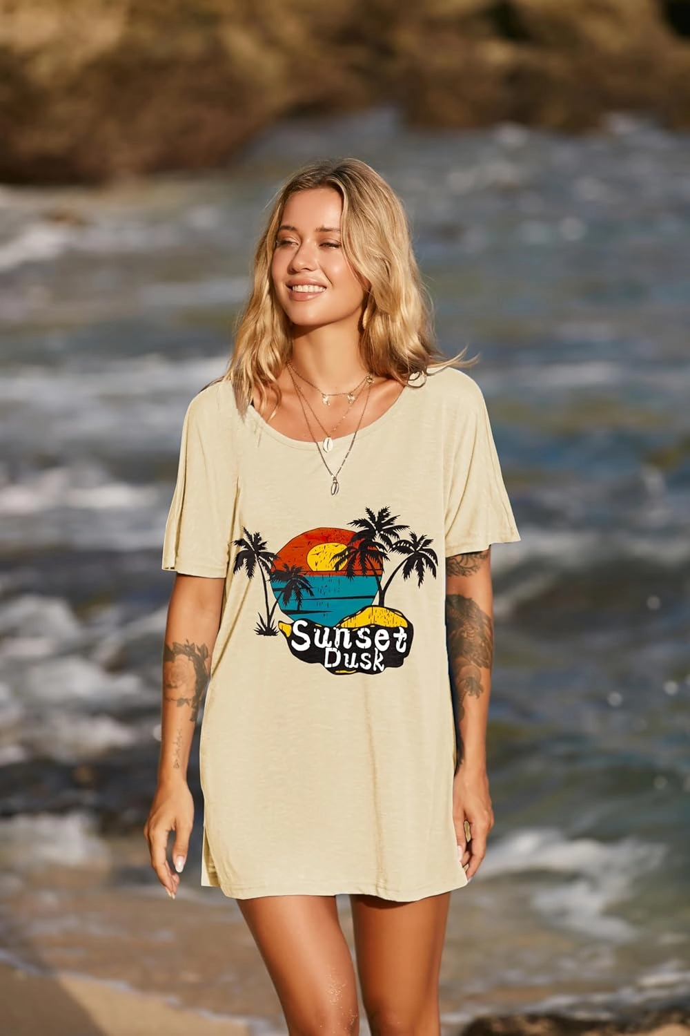 Ekouaer Women's Swimsuit Beach Cover Up Short Sleeve Cover Ups for Swimwear Bathing Suit Coverups S-XXXL