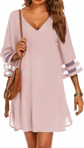 Ekouaer Women's Swimsuit Cover Up 3/4 Bell Sleeve Beachwear Coverups Deep V-Neck Bikini Beach Dress S-3XL