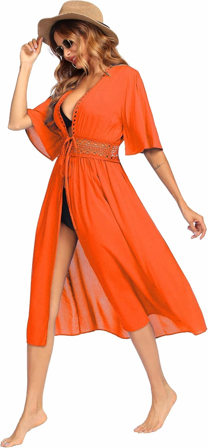 Ekouaer Women's Swimwear Cover Ups Sexy Open Front Beach Bikini Swimsuit Kimono Cardigan Cover Up Long Flowy Beachwear