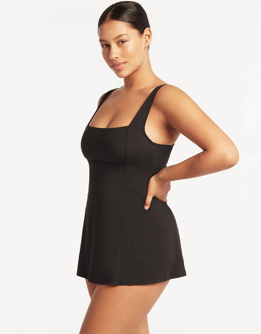 Essentials Square Neck Swim Dress - Black