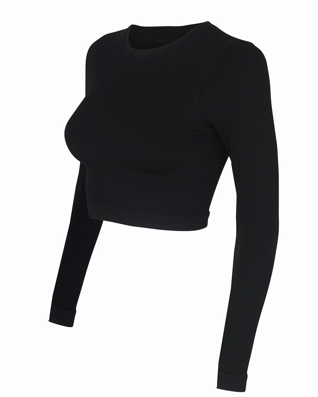 EVOKE Ribbed Long-Sleeve Crop Top | Black
