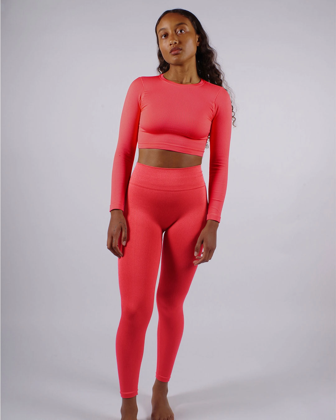 EVOKE Ribbed Long-Sleeve Crop Top | Cerise