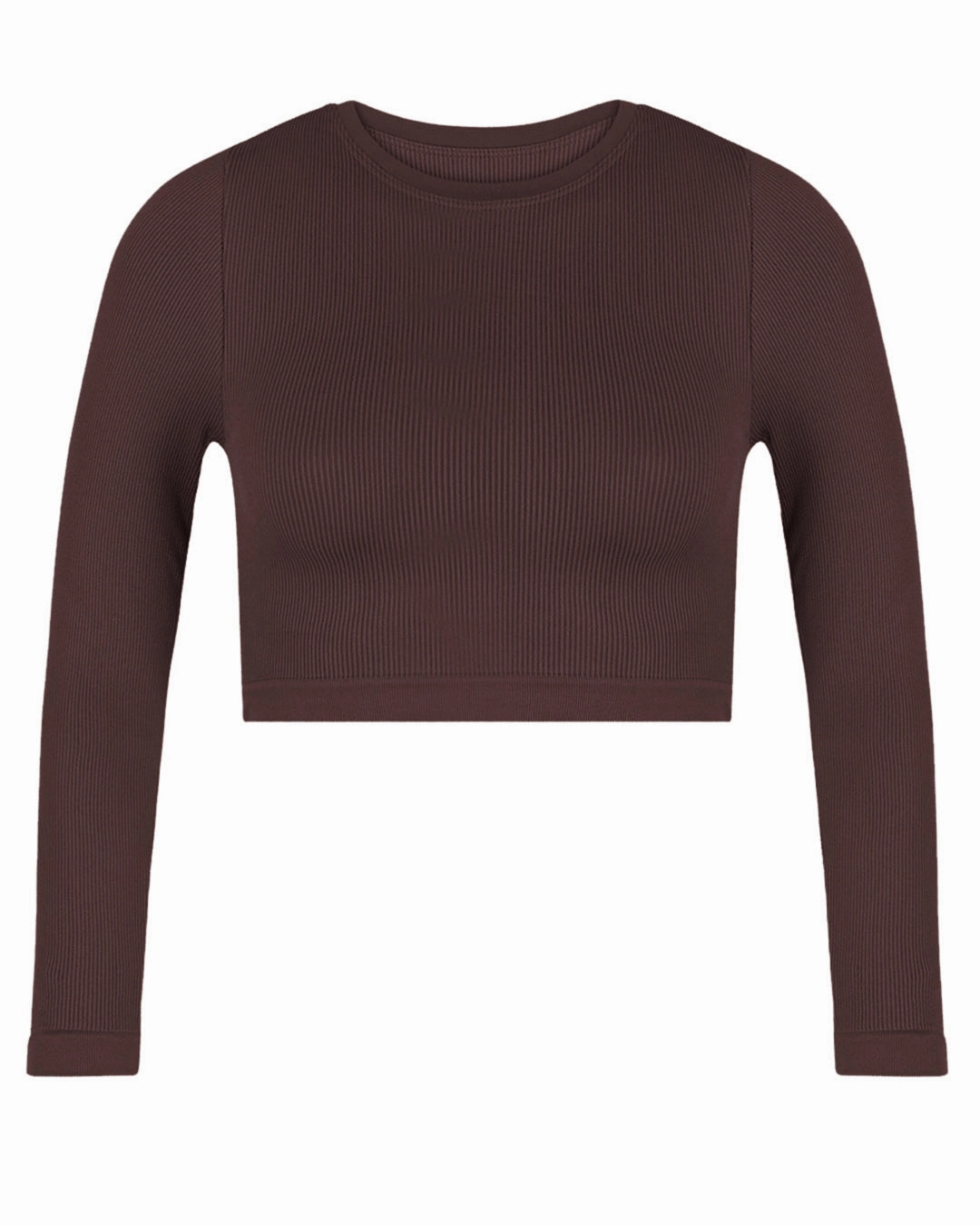 EVOKE Ribbed Long-Sleeve Crop Top | Chocolate Brown