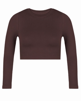 EVOKE Ribbed Long-Sleeve Crop Top | Chocolate Brown