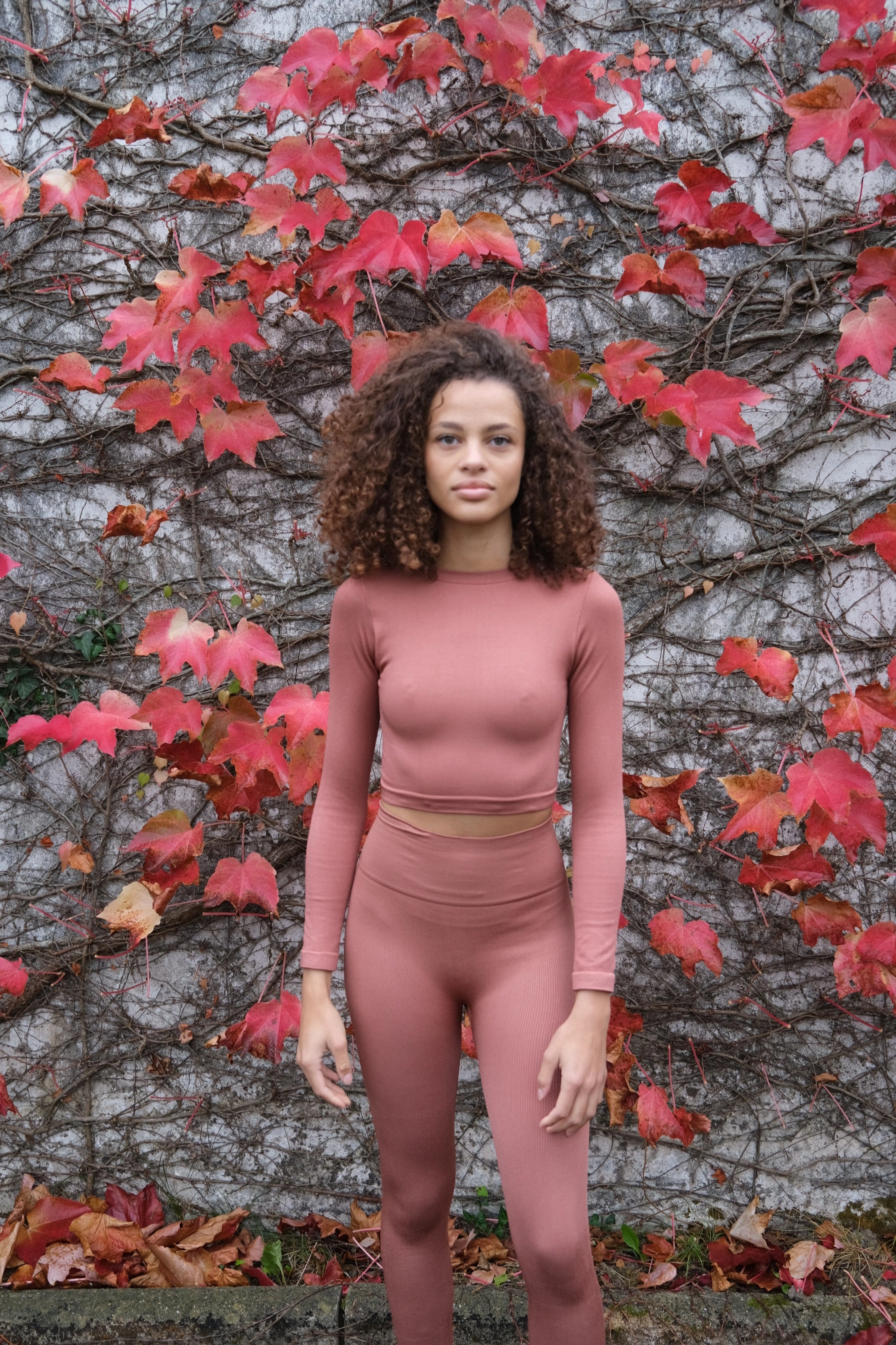 EVOKE Ribbed Long-Sleeve Crop Top | Rusty Pink