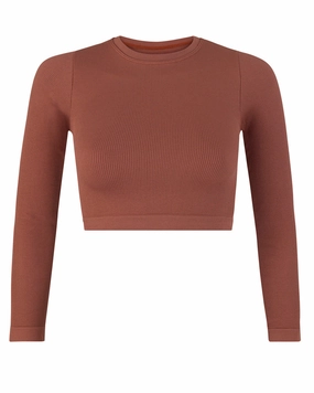EVOKE Ribbed Long-Sleeve Crop Top | Rusty Pink