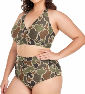 Exnundod Women Plus Size Bikini Set Duck Hunter Camouflage Two Piece Swimsuits High Waist Tummy Control Bathing Suit