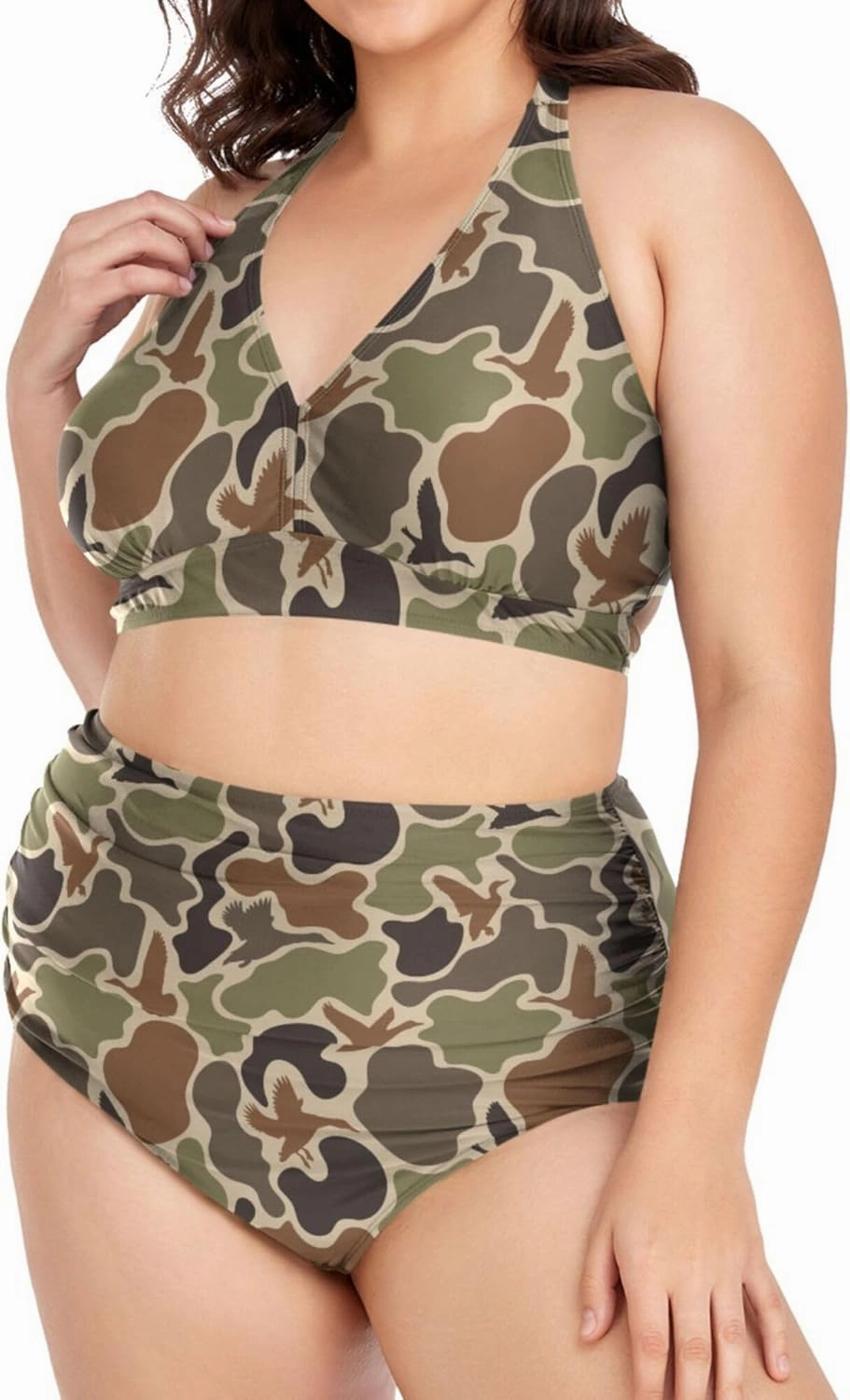 Exnundod Women Plus Size Bikini Set Duck Hunter Camouflage Two Piece Swimsuits High Waist Tummy Control Bathing Suit